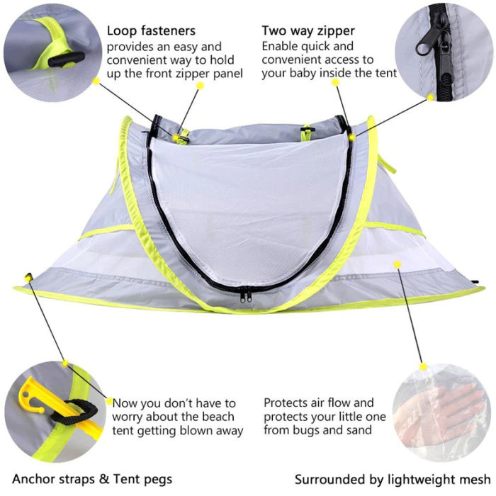 Cheap Goat Tents Baby Kid Beach Tent Folding Sun Protection Portable Travel Tent Infant Sun Shelters Mosquito Net Outdoor Camping Sunshade Beach Tents 